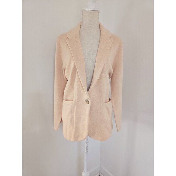 J Crew Cecile Merino Wool Cotton Pink Relaxed Cardigan Knit Sweater Blazer M - Picture 1 of 10